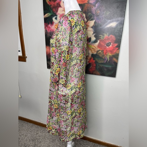 Bellatrix Anthropologie Long Floral 100% Silk Duster Kimono Boho Hippie S / M - Picture 3 of 7